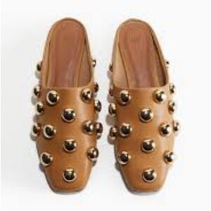 H&M Tan Mules with Gold Accents
